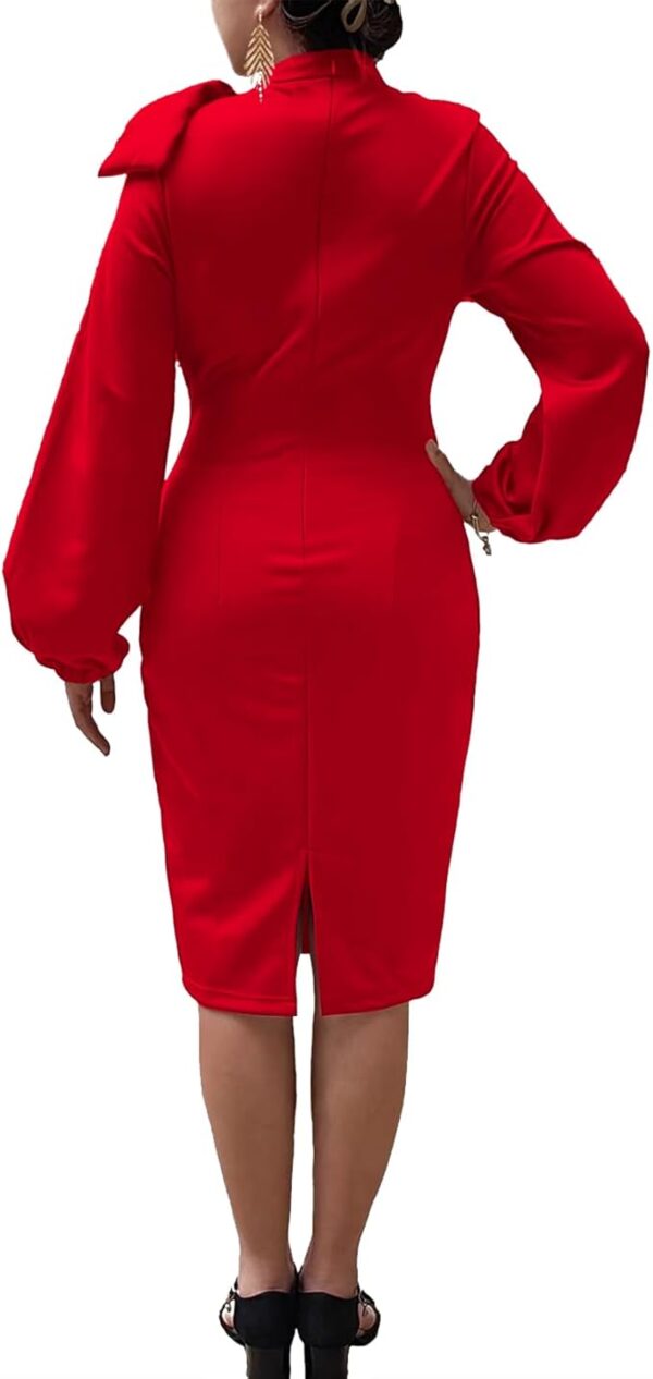 Women's Church Dress Bishop Sleeve Bow Knot Work Casual Elegant Cocktail Party Pencil Midi Dresses - Image 2