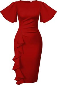 Vintage Ruffle Sleeve Pencil Dress